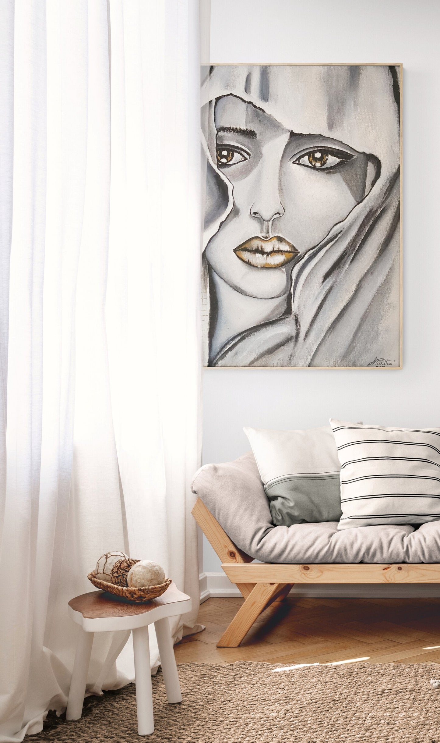 The veiled glance | Hand painted portrait