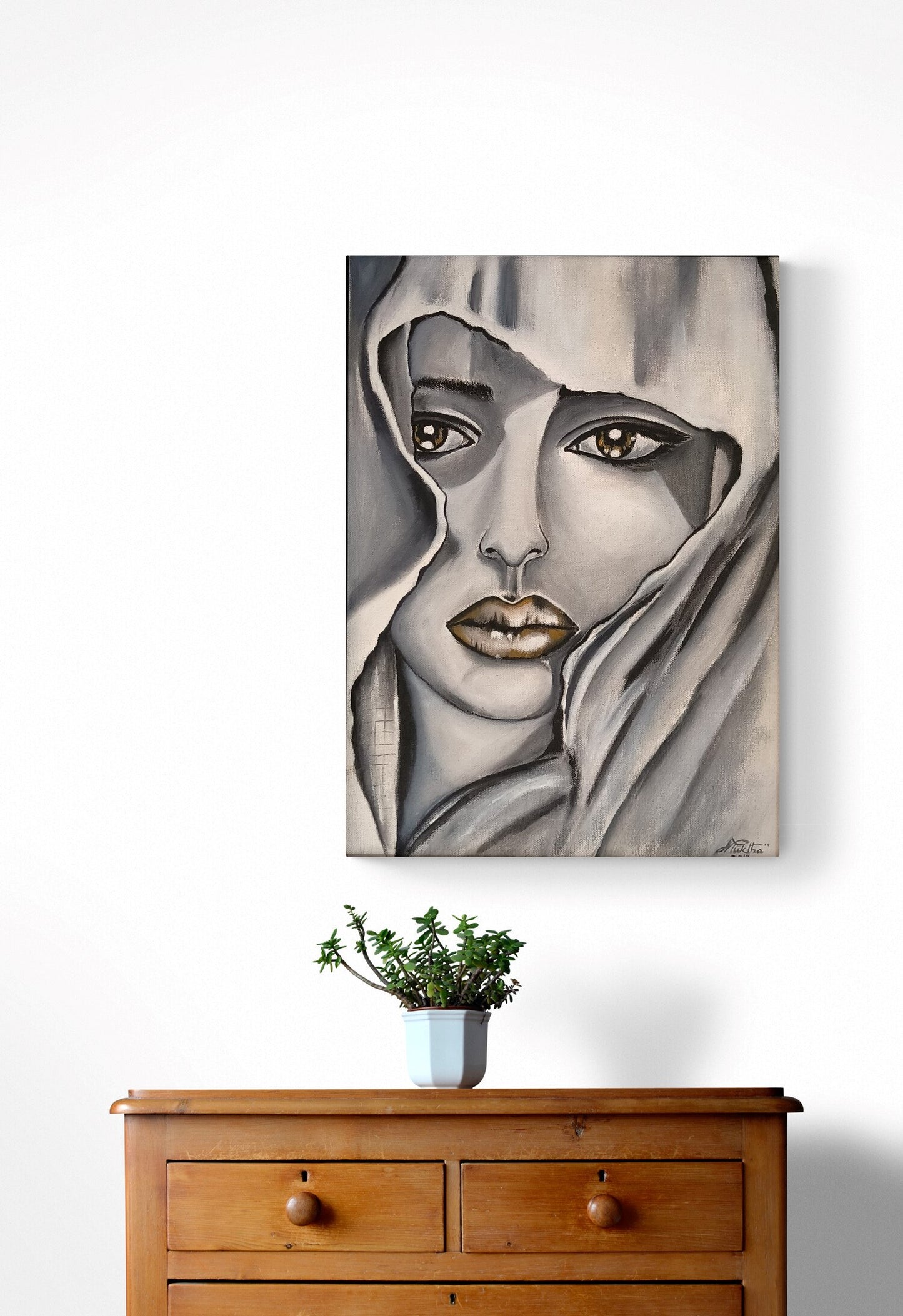 The veiled glance | Hand painted portrait